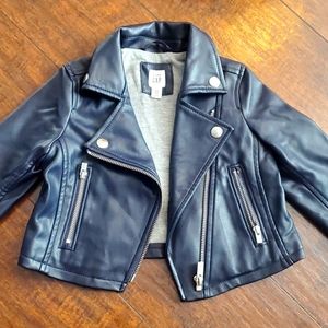 GAP Navy Faux leather moto jacket coat